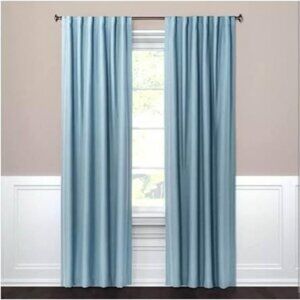 2 Threshold Blue 50W x 84L Rod Pocket Linen Curtains